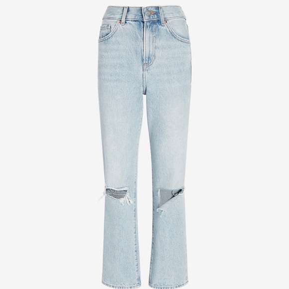 Express | High Wasted Light Wash Ripped Straight Ankle Jeans | Size 0 - Picture 3 of 14